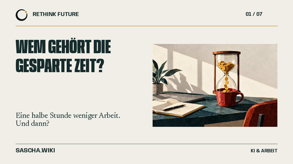 Illustration einer Sanduhr, aus der goldene Münzen in eine Kaffeetasse fallen. Daneben liegen Laptop und Notizbuch.