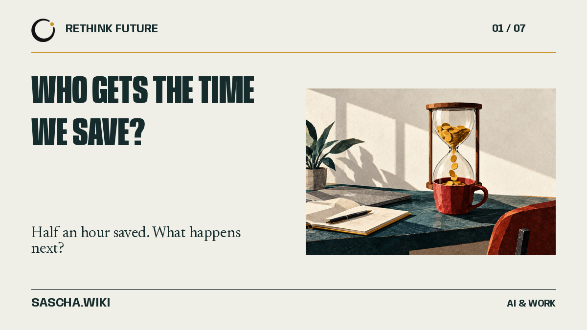 An illustrated hourglass pours golden coins into a coffee cup beside a laptop and notebook.